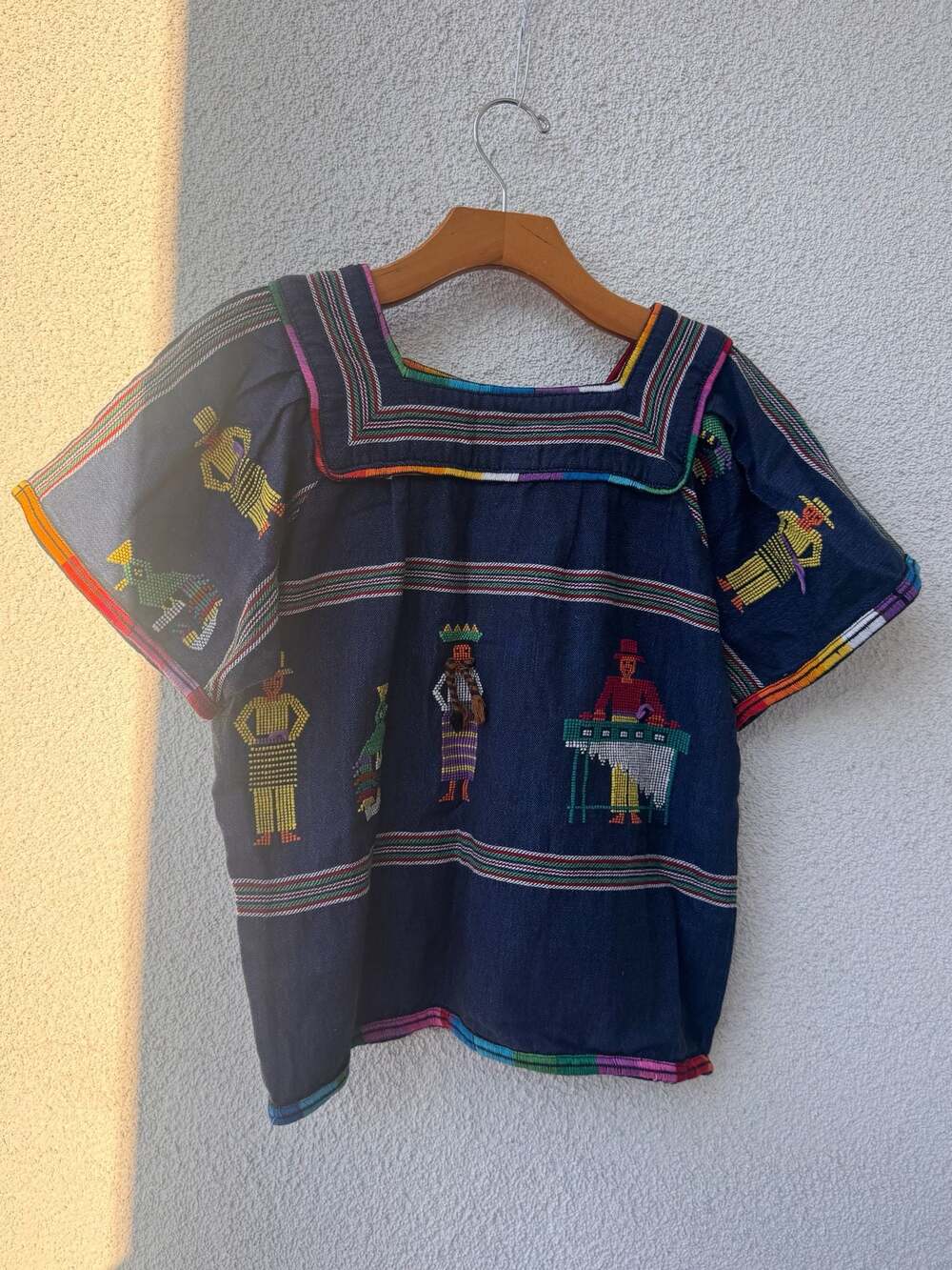 Sonya's Vintage Guatemalan Hand Embroidered Huipil Top Blue Size S - Picture 2 of 8